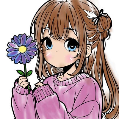 manga girl holding a flower