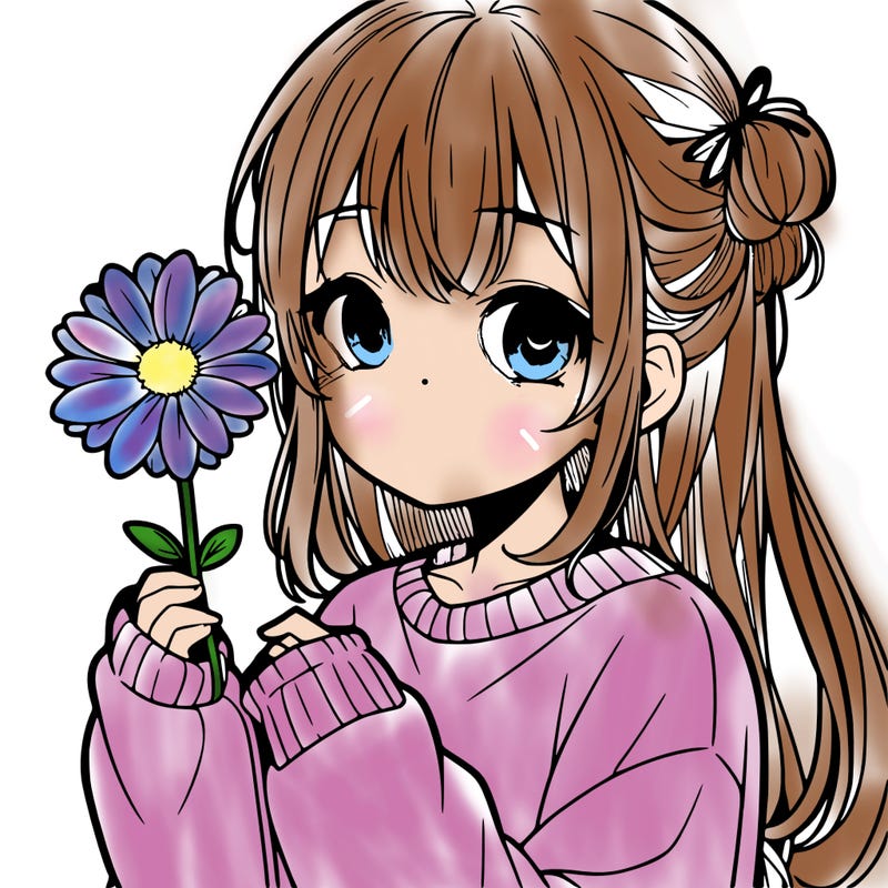 manga girl holding a flower