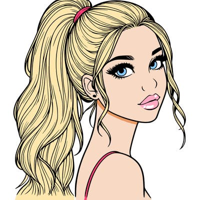realistic pretty girl with high pony tail