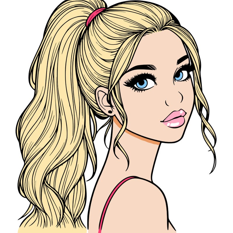realistic pretty girl with high pony tail