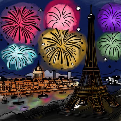tour eiffel with fireworks