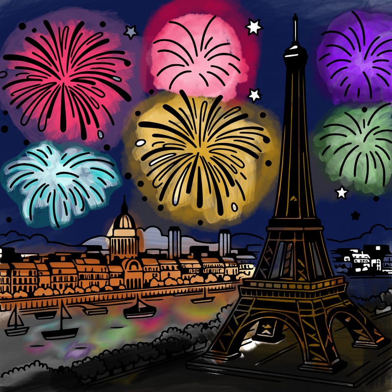 tour eiffel with fireworks