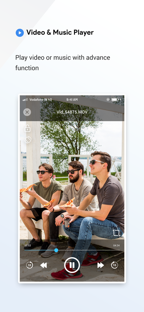 All Media Player : MP3 Player - Mobile phone screen showing the All Media Player interface playing an HD video
