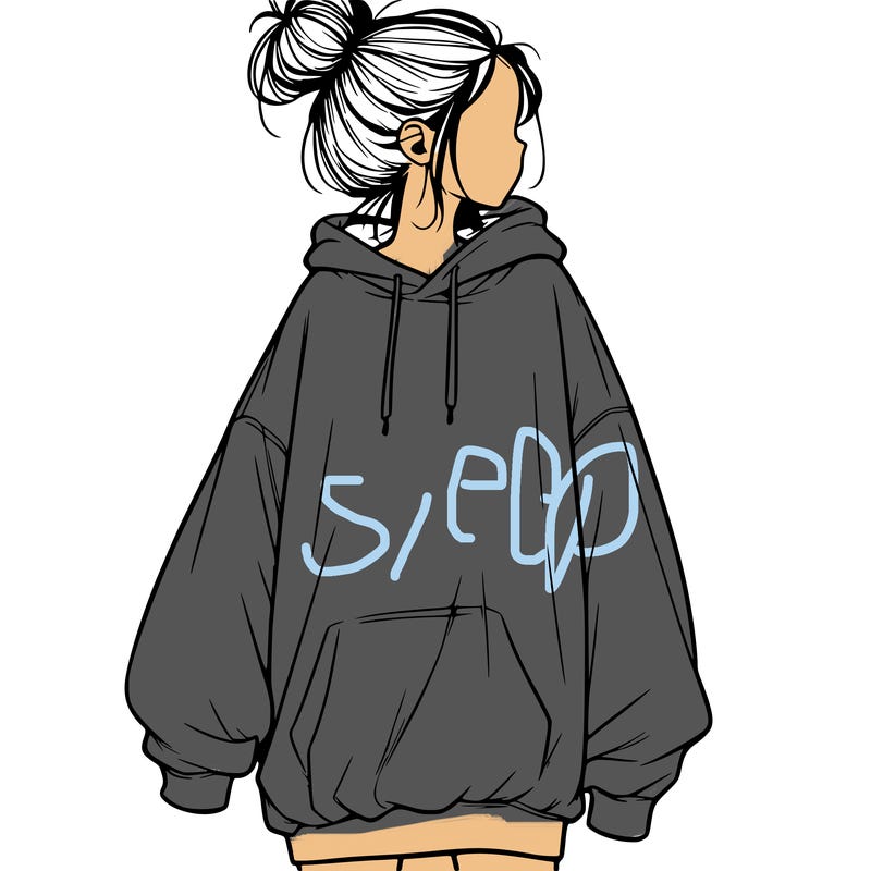 realistic girl with a oversized sweatshirt on and a bun