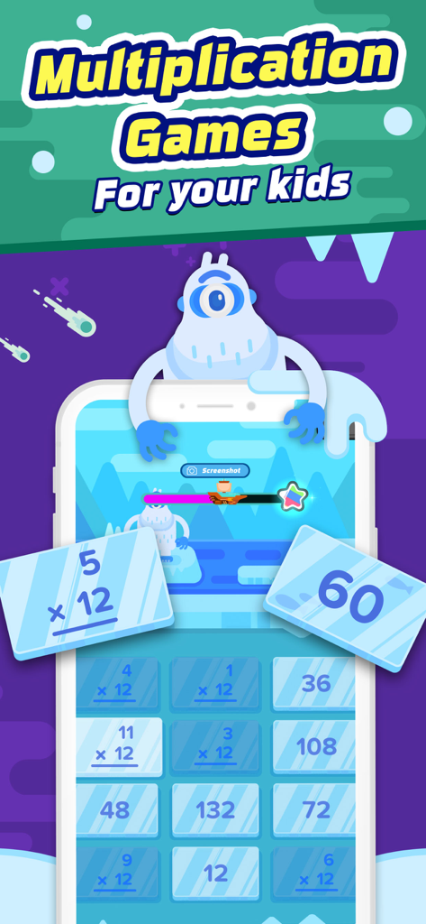 Multiplication Flash Cards App - Educational multiplication flash cards app for kids featuring fun math games and a monster character