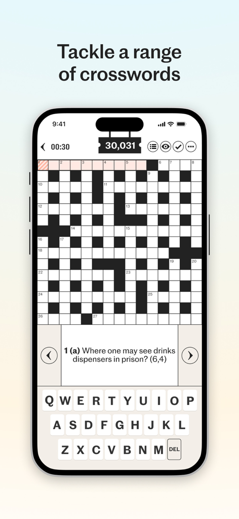 Telegraph Puzzles - Smartphone displaying a crossword puzzle from the Telegraph Puzzles app