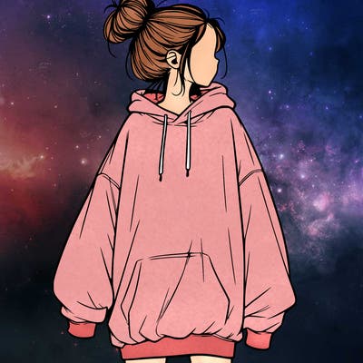realistic girl with a oversized sweatshirt on and a bun