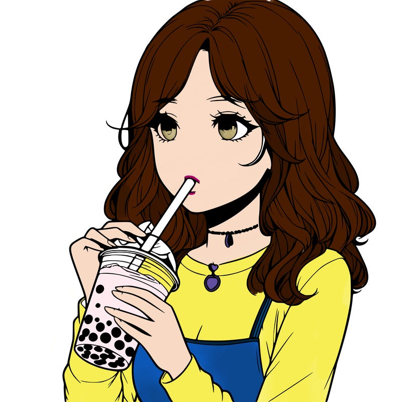 realistic girl drinking boba tea