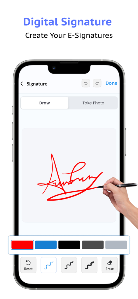 Interface of Sign Docs app for drawing a digital signature on an iPhone
