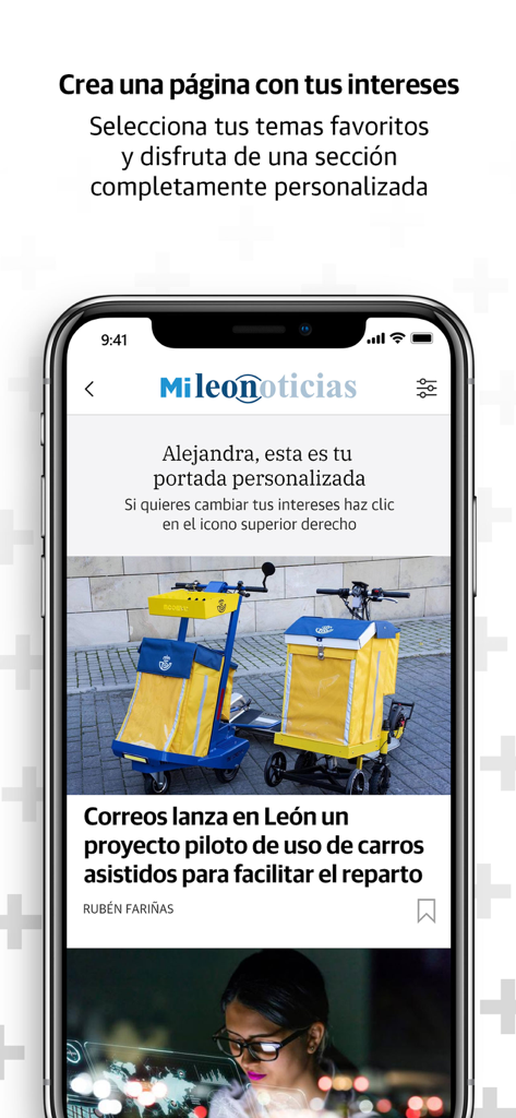 Interfaz de la aplicación Leonoticias mostrando un feed de noticias personalizado para noticias locales de León, España.