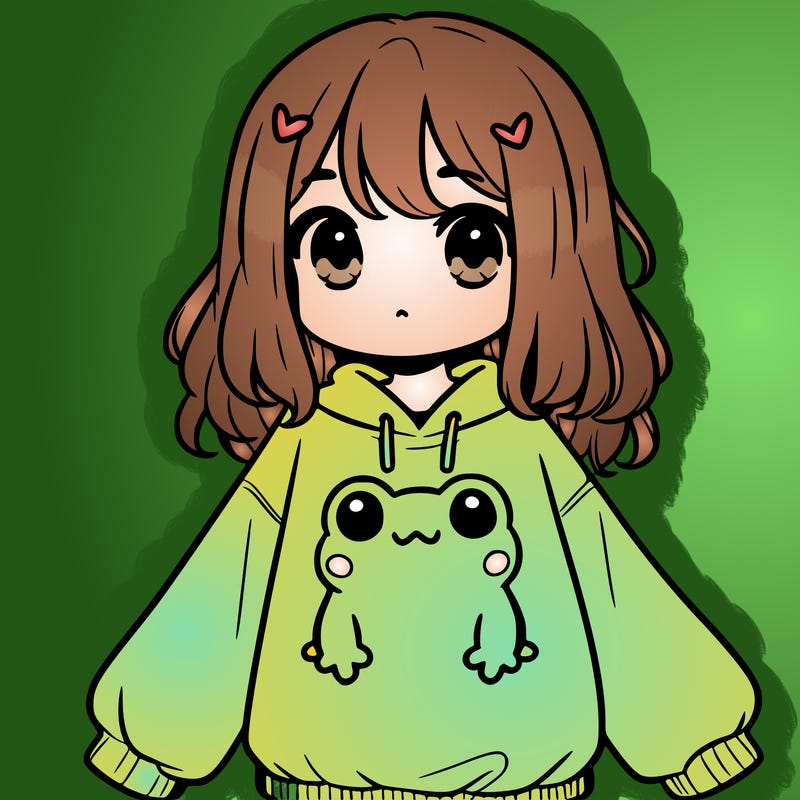 girl wearing frogging sweatshirt