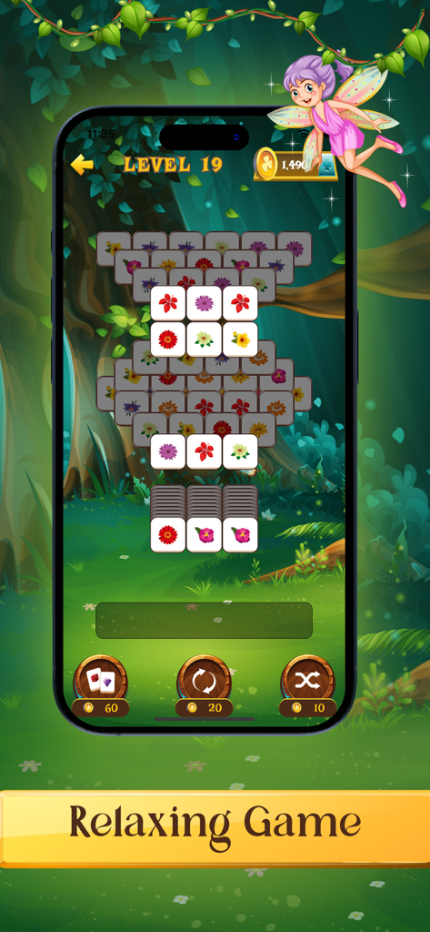Tile Match Master Game - Un niveau relaxant de Tile Match Master Game avec des tuiles florales et un arrière-plan de forêt