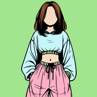 realistic girl faceless with baggy pants and a crop top