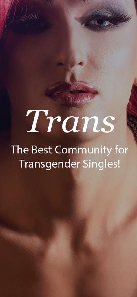 Trans - Transgender Dating - Willkommensbildschirm der Trans Dating-App mit einem Porträt und Text, der sie als die beste Community für Transgender-Singles bezeichnet