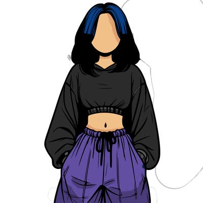 realistic girl faceless with baggy pants and a crop top