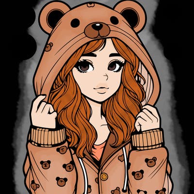realistic girl in a animal pjs hoodie