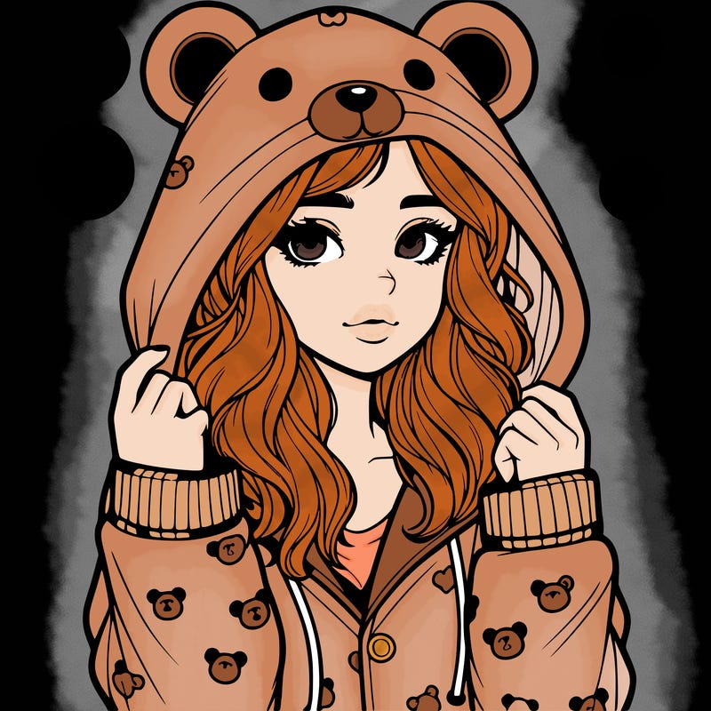 realistic girl in a animal pjs hoodie