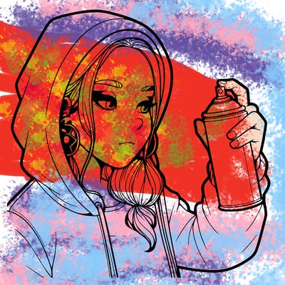 a realistic girl, spray painting