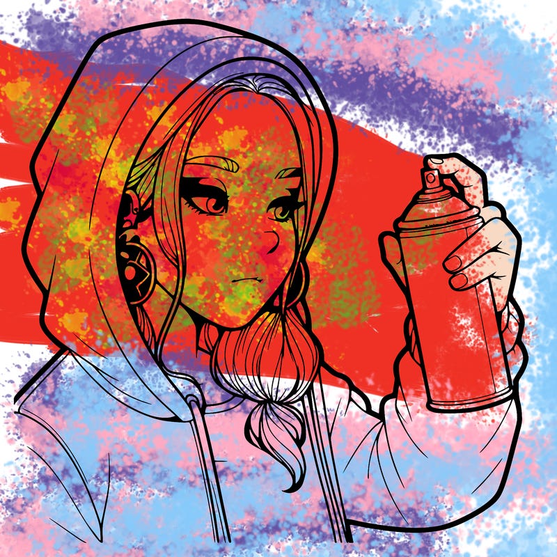 a realistic girl, spray painting