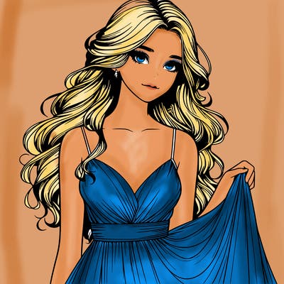 realistic girl in flowy silky prom dress
