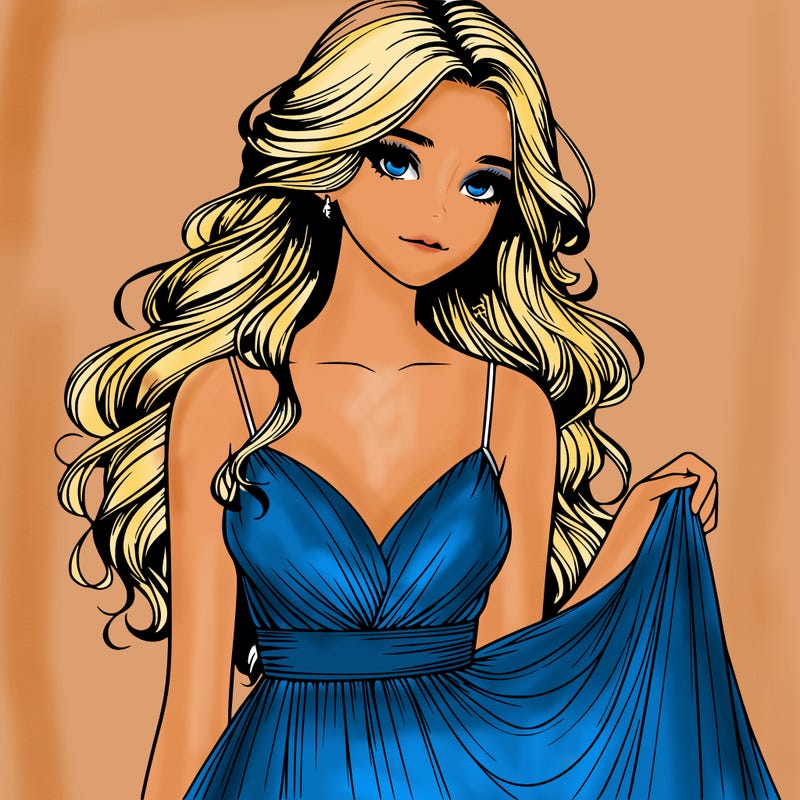 realistic girl in flowy silky prom dress