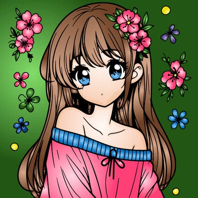 pretty anime girl with show shoulder shirt