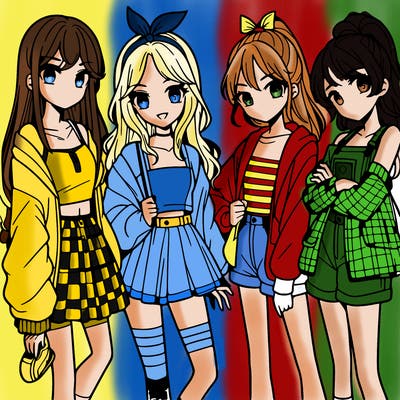 teen manga girls group of 4