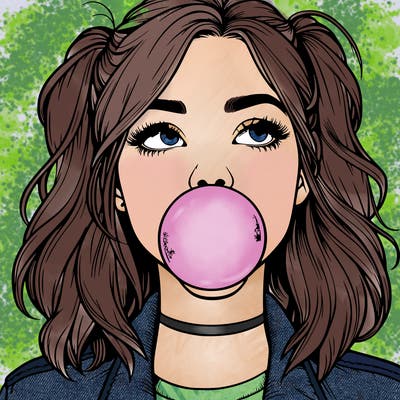 realististic girl blowing bubble -gum