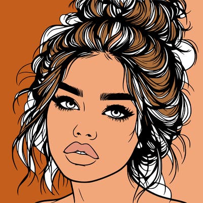 realistic girl with lips and hair in a messy bun