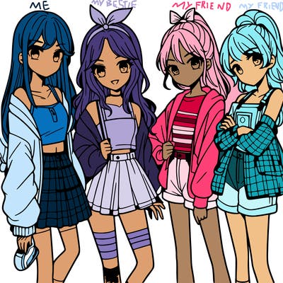 teen manga girls group of 4