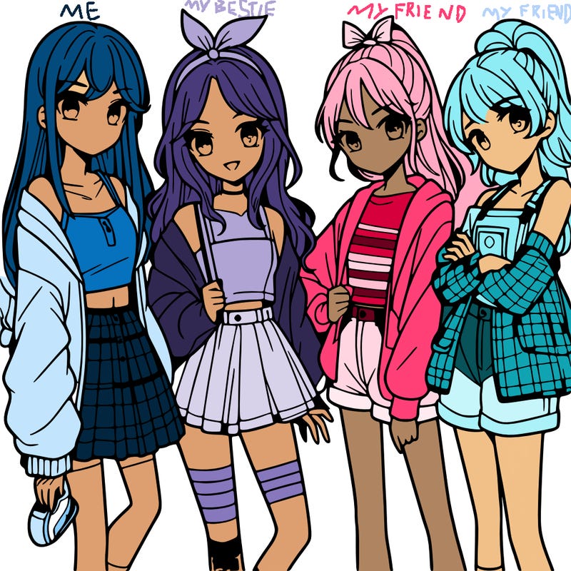 teen manga girls group of 4