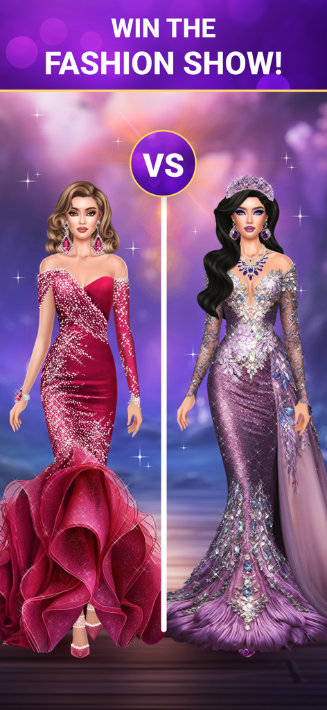 SUITSME: Dress Up Fashion Game - Two models in glamorous gowns competing in a fashion battle