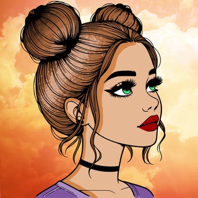 realistic girl with buns on the top of her head