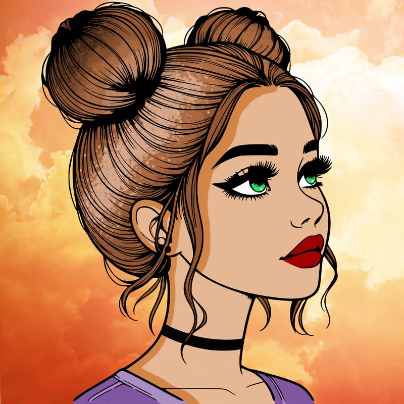 realistic girl with buns on the top of her head