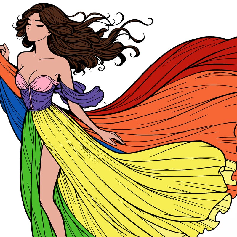 realistic woman in dress flowing the the wind