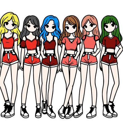 a group of girls wearing crop tops and shorts
