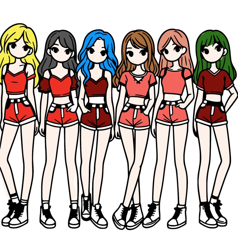 a group of girls wearing crop tops and shorts