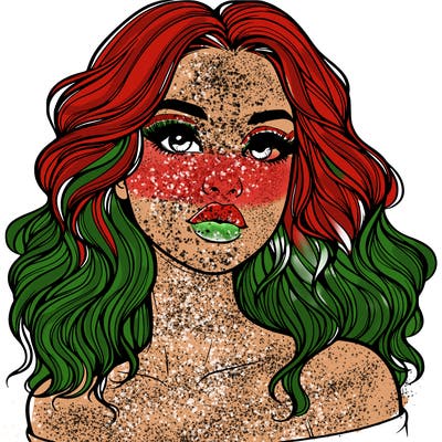 realistic girl with wavy hair and lips