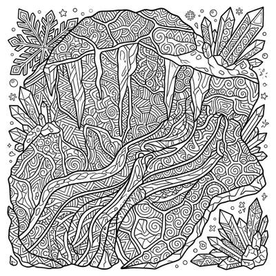 Dive into the chilling beauty of permafrost with this intricate Zentangle coloring page. Explore a mesmerizing landscape filled with complex, meditative patterns and frosty details.