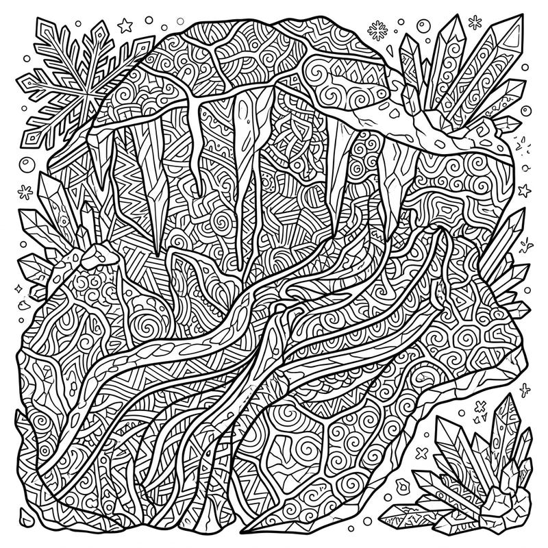 Dive into the chilling beauty of permafrost with this intricate Zentangle coloring page. Explore a mesmerizing landscape filled with complex, meditative patterns and frosty details.