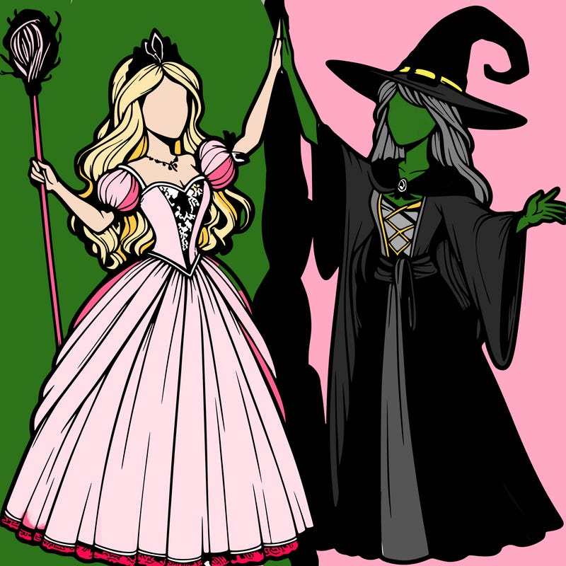 detailed realistic split of a princess and a witch