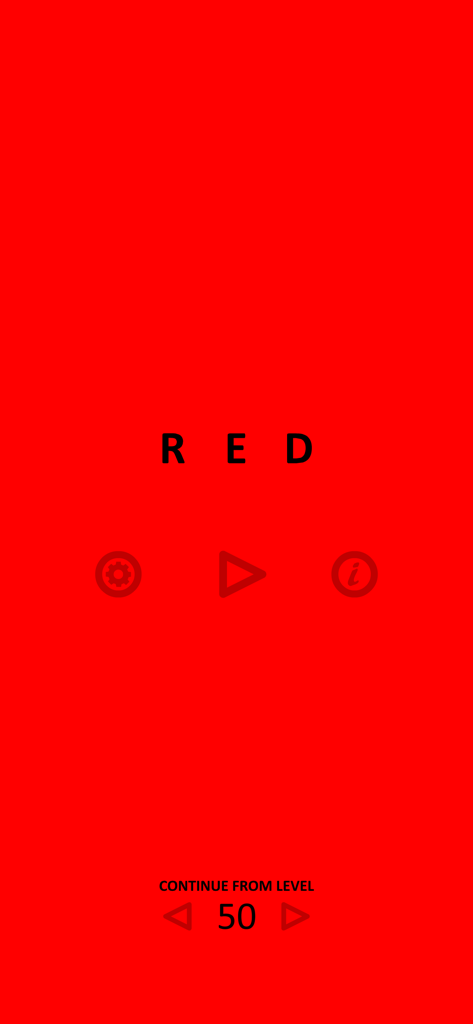 red (game) - Minimalist main menu of the mobile game red by Bart Bonte featuring a solid red background and play button.