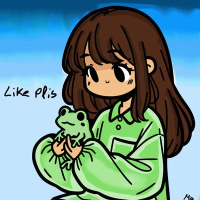 girl with long hair and a oversized shirt. and she is holding a frog