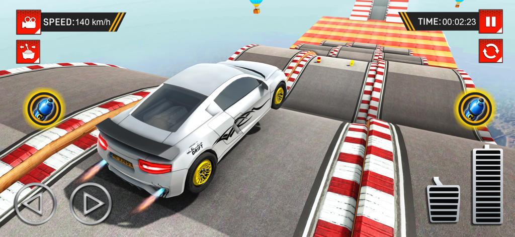 Drive Real Car Games - White sports car racing on a high-altitude stunt track with nitro boost