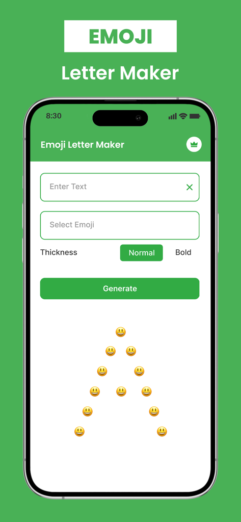 GB Web Latest Version - Interfaccia della funzione Emoji Letter Maker nell'app GB Web che mostra la lettera A creata con emoji faccina sorridente.