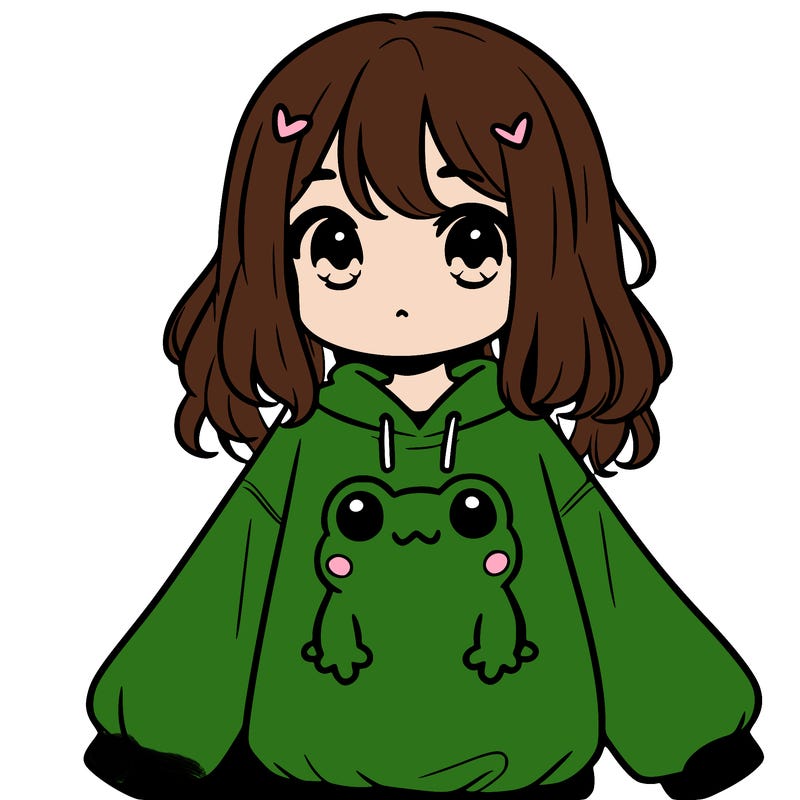 girl wearing frogging sweatshirt
