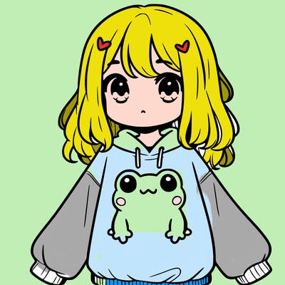 girl wearing frogging sweatshirt
