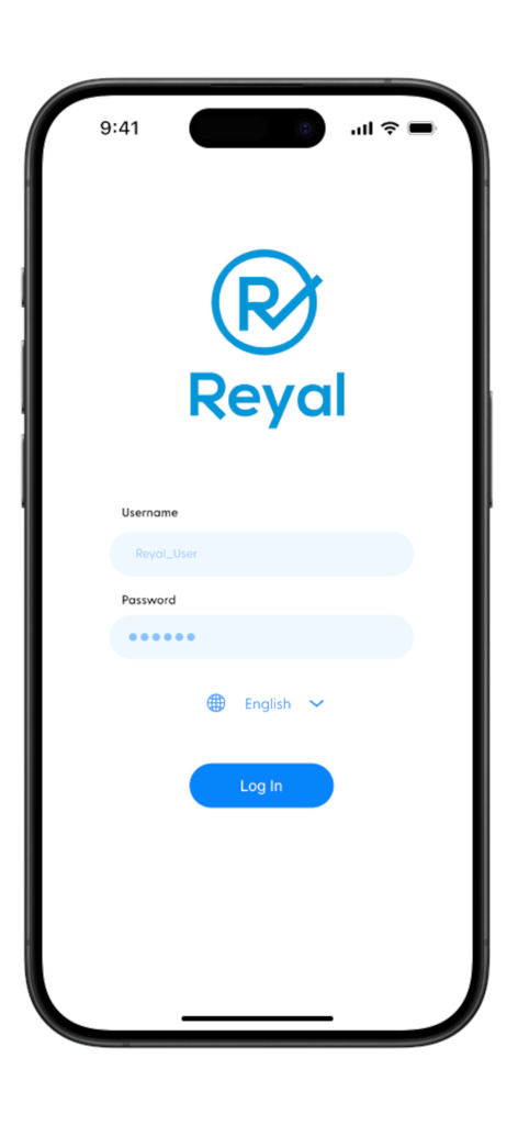 Reyal - Login screen for the Reyal brand protection mobile application