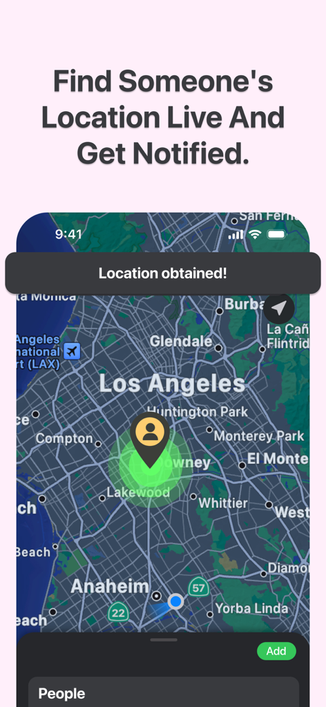 Interfaz de la aplicación SpotNow que muestra un pin de ubicación GPS en tiempo real en un mapa de la ciudad.