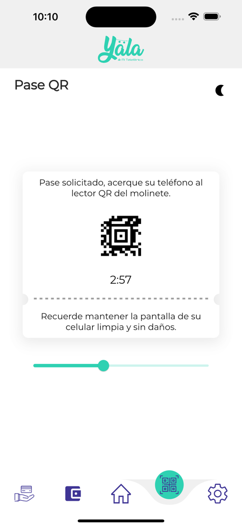 Yala Mi Teleférico - A mobile app screen displaying a QR code for a virtual transit pass on the Yala Mi Teleférico system.